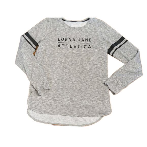 Lorna Jane Athletica Women's Sweatshirt Top Size XL Gray Black Logo Tunic EUC65 - Picture 1 of 10